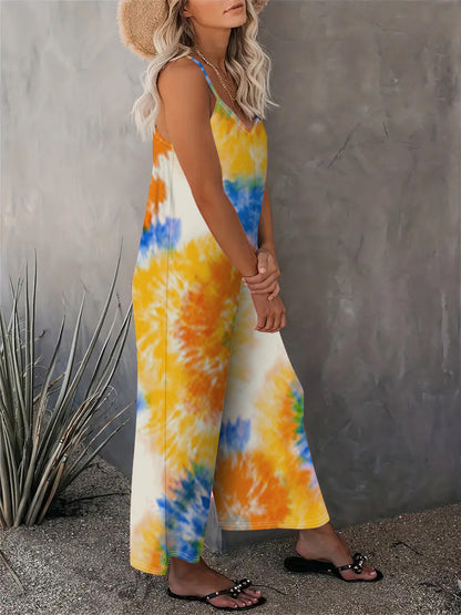 2025 Summer New Women's Casual Ladies' Strap Jumpsuit Pants New Printed Sleeveless Romper for Women