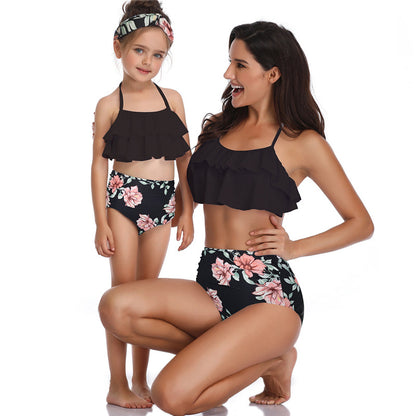 Women Two Piece Swimsuits High Waisted Bikini Teen Ruffle Tummy Control Bottoms Halter Bathing Suits