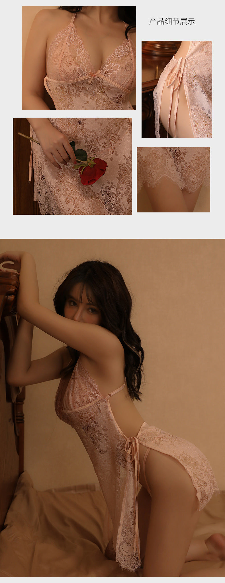 Backless Sexy Lingerie Women's Sexy Pajamas Seductive Transparent Lace Halter Body-Shaping Corsets Nightdress