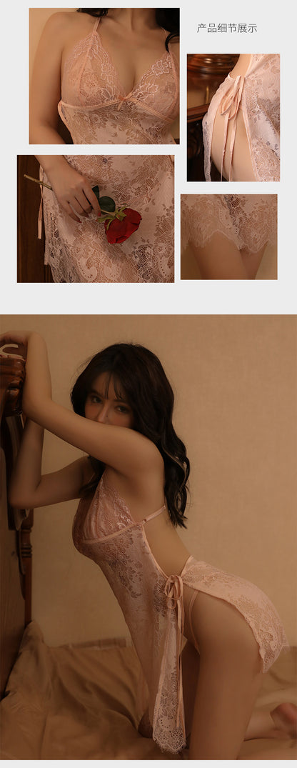 Backless Sexy Lingerie Women's Sexy Pajamas Seductive Transparent Lace Halter Body-Shaping Corsets Nightdress