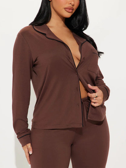 Modal Pajama Set, Long Sleeve Button Down Shirt and Pajama Pants, Sleepwear for Women - Seldom Seen Styles
