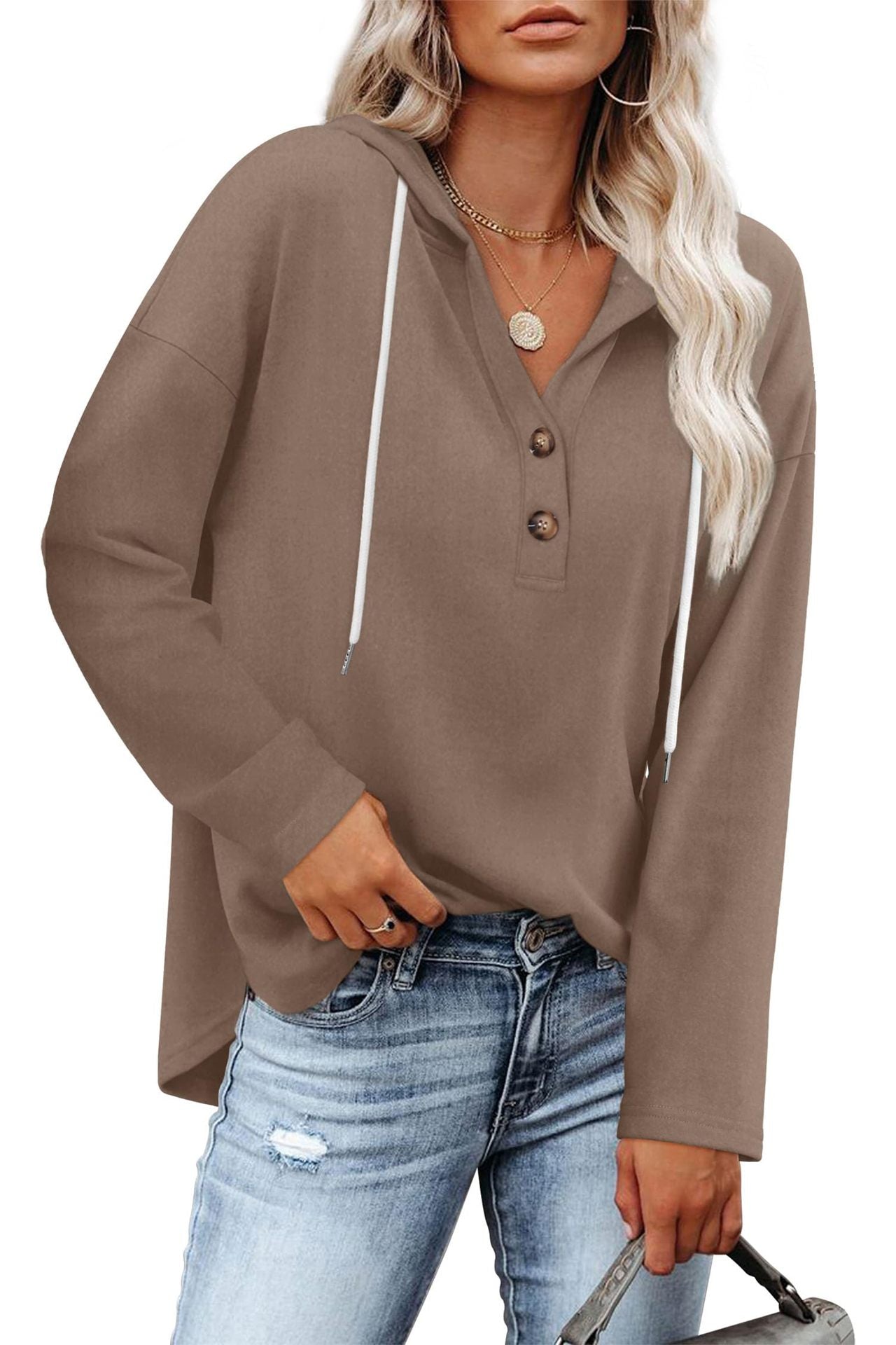 Womens Tops V Neck Button Sweatshirt for Women Pullover Long Sleeve Shirts Fall Outfits 2025 Loose Fit - Seldom Seen Styles