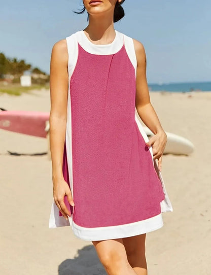 Women's Casual Two Piece Sets Color Block Crewneck Sleeveless Pullover Tops Matching Shorts With Pockets - Seldom Seen Styles