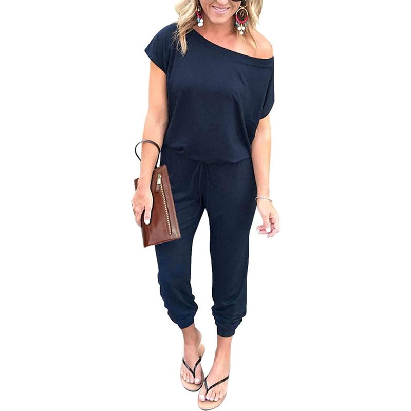 Women's Jumpsuit Plus Size S-XXXL Off-Shoulder Elastic Waist Stretchy Loose Minimalist Comfy Clothes Casual Outdoor Lightweight Romper - Fabric - Womenswear - Seldom Seen Styles