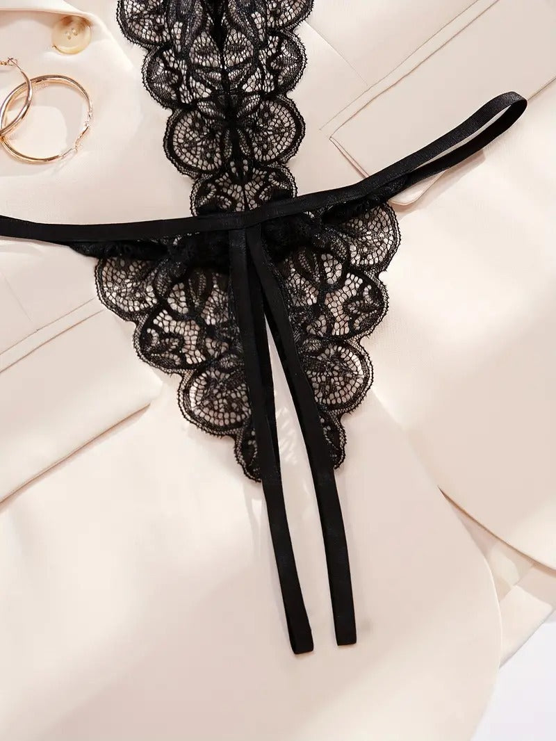 Women's Sexy Lace Lingerie Bodysuit - Adjustable Halter One-Piece Teddy Lingerie Crotchless with Sheer Mesh - Seldom Seen Styles