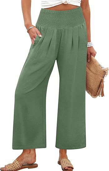 Women Linen Palazzo Pants Summer Boho Wide Leg High Waist Casual Lounge Pant 2025 Beach Travel Vacation Outfits - Seldom Seen Styles