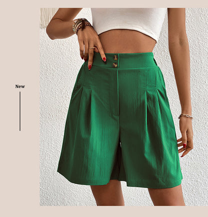 Womens Shorts Dressy Casual 2025 Trendy Summer Elastic High Waisted Pleated Side Slit Business Work Shorts Pockets