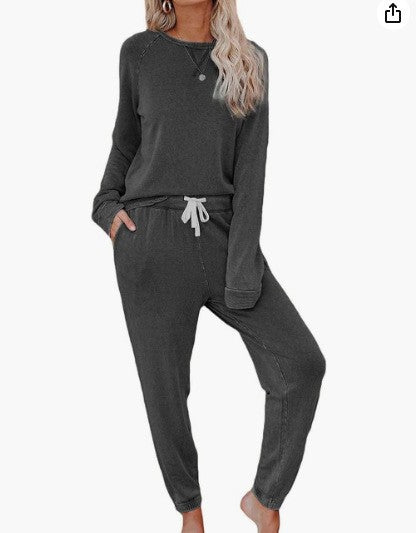 Women's Solid Sweatsuit Set 2 Piece Long Sleeve Pullover and Drawstring Sweatpants Sport Outfits Sets - Seldom Seen Styles