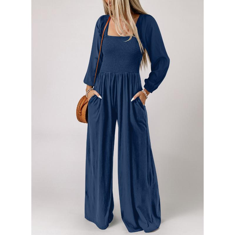 Women's Casual Loose Overalls Jumpsuits One Piece Long Sleeve Wide Leg Long Pant Rompers With Pockets - Seldom Seen Styles
