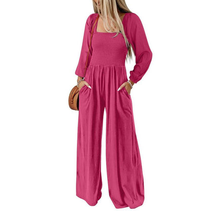 Women's Casual Loose Overalls Jumpsuits One Piece Long Sleeve Wide Leg Long Pant Rompers With Pockets - Seldom Seen Styles