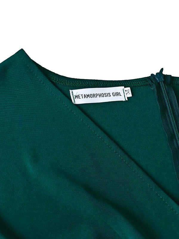 Bowknot Lace-Up Solid Color V-Neck Midi Dresses