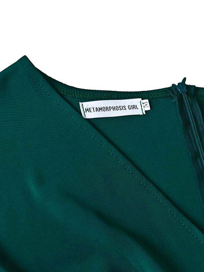 Bowknot Lace-Up Solid Color V-Neck Midi Dresses