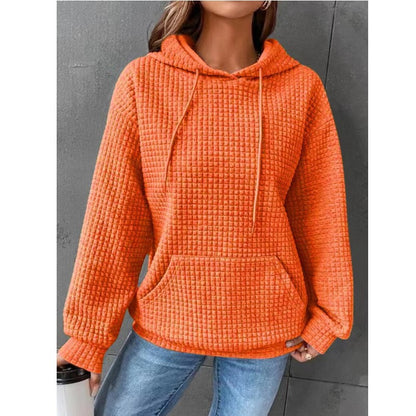 Womens Hoodies Casual Long Sleeve Drawstring Waffle Pullover Tops Loose Hooded Sweatshirt with Pocket - Seldom Seen Styles