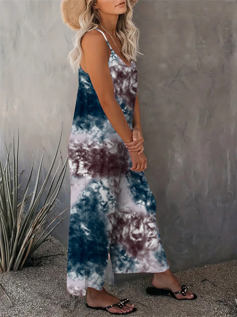 2025 Summer New Women's Casual Ladies' Strap Jumpsuit Pants New Printed Sleeveless Romper for Women