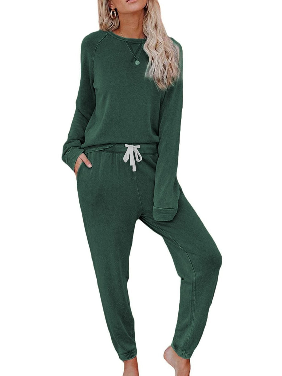 Women's Solid Sweatsuit Set 2 Piece Long Sleeve Pullover and Drawstring Sweatpants Sport Outfits Sets - Seldom Seen Styles