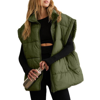 Women's Winter Oversized Puffer Vest Lightweight Stand Collar Flysleeve Insulated Padded Puffy Jackets Coat with Pockets Outerwear Casual Zipper Tops Black Fitted Minimalist FallFreshness - Seldom Seen Styles