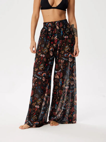 Womens Elastic High Waisted Palazzo Pants Casual Wide Leg Long Lounge Pant Trousers with Pocket - Seldom Seen Styles