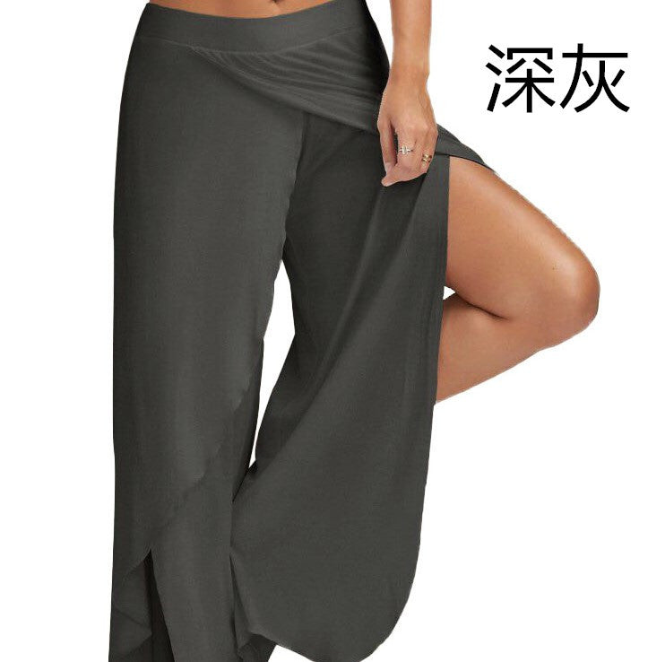 Flowy Split Yoga Pants for Women High Slit Harem Pants Plus Size Wide Leg Lounge Pants Summer Beach Loose Trousers - Seldom Seen Styles