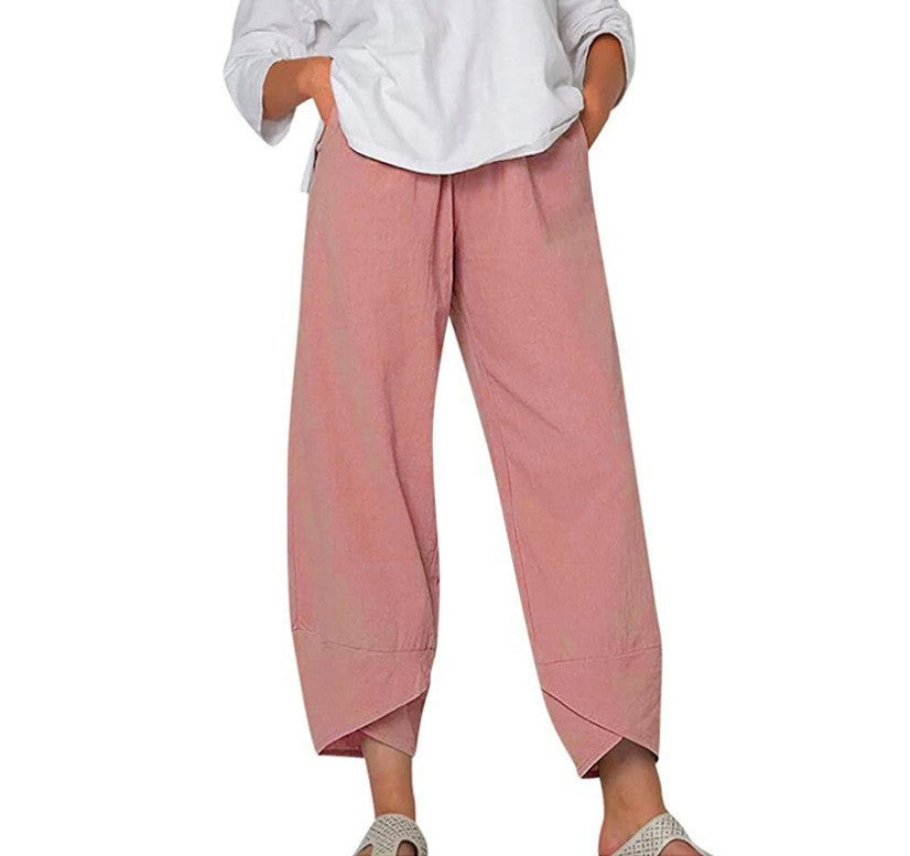 Women's Summer Pants Fashion Split Hem Cropped Trousers with Pockets Elastic Waist Comfy Casual Daily Slacks - Seldom Seen Styles