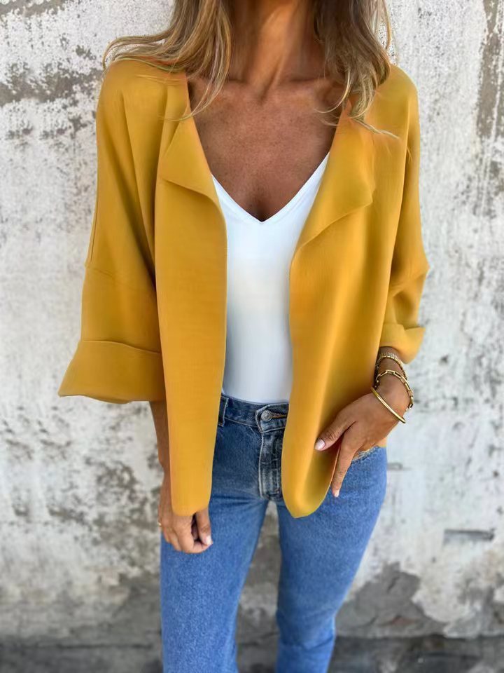 Casual Faux Suede Cardigan Buttonless Solid Color Lapel Jacket for Women,Peculiaral Faux Suede Cardigan for Layering - Seldom Seen Styles
