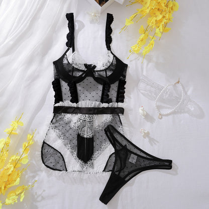 Sexy Color-Block Mesh See-Through Lingerie Hollow Out Backless No-Remove Temptation Erotic Bodysuit with Underwire - Seldom Seen Styles