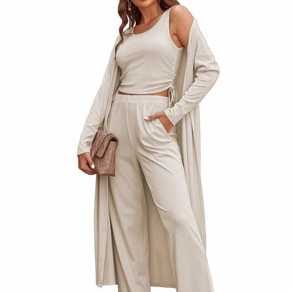 Cozy New  Women's 3 Piece Knit Lounge Set Long Sleeve Cardigan Sleeveless Top Pants Sweatsuit S-XXL - Seldom Seen Styles
