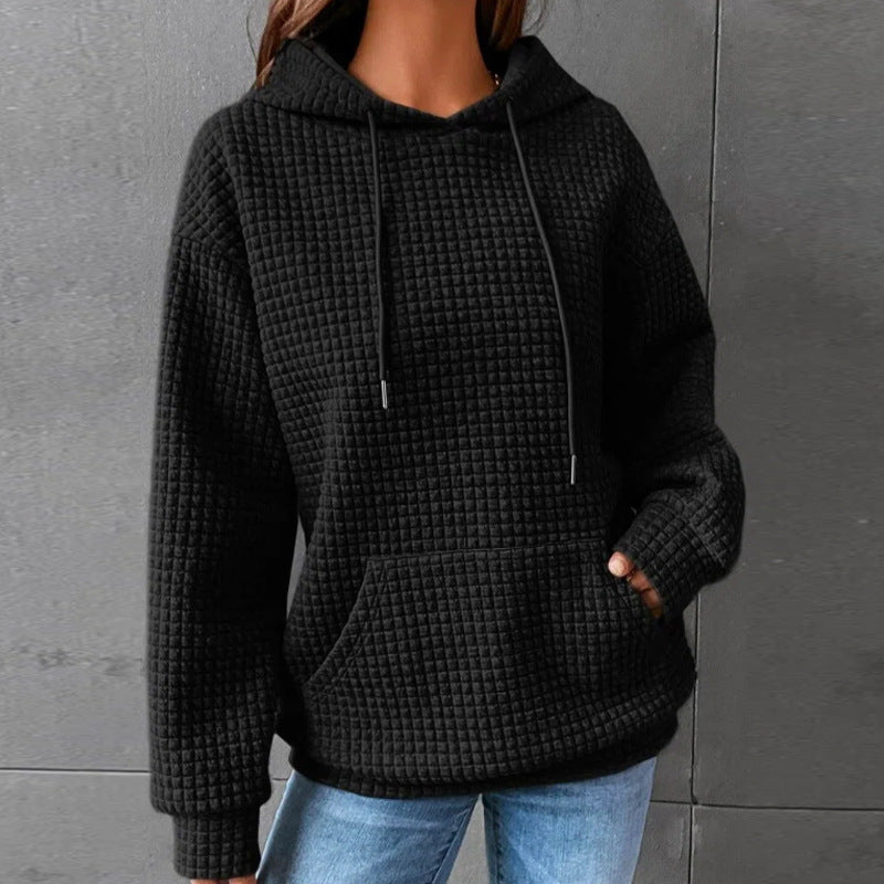 Womens Hoodies Casual Long Sleeve Drawstring Waffle Pullover Tops Loose Hooded Sweatshirt with Pocket - Seldom Seen Styles