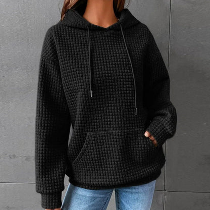 Womens Hoodies Casual Long Sleeve Drawstring Waffle Pullover Tops Loose Hooded Sweatshirt with Pocket - Seldom Seen Styles