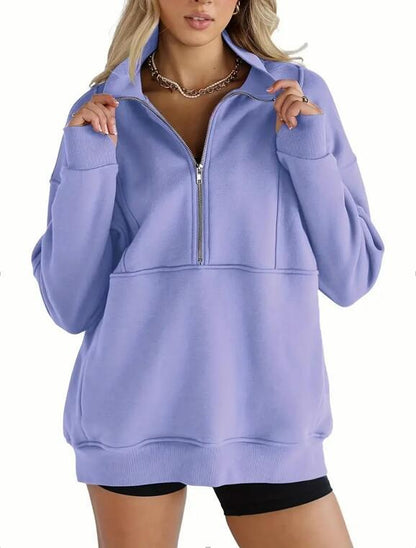 Women's Half Zip Sweatshirts Fleece Stand Collar Long Sleeve Thumb Hole Oversized Pullovers with Pockets - Seldom Seen Styles