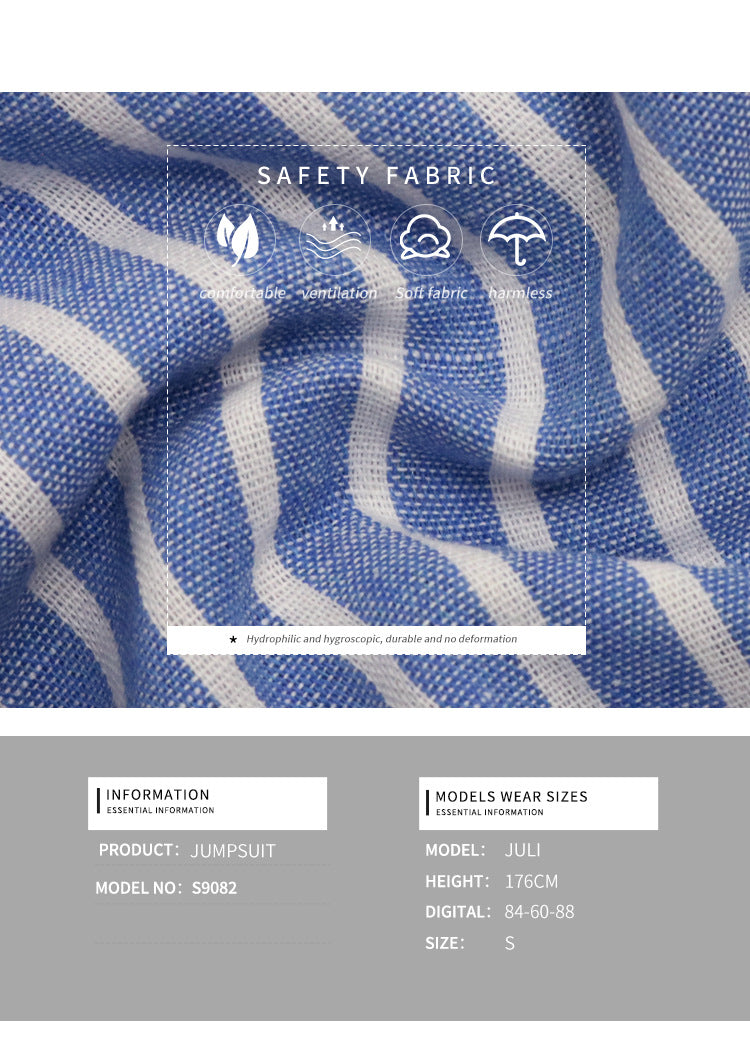 Womens Striped Shorts Romper Dressy Button V Neck Jumpsuits Comfy Business Work Overalls One Piece Jumpsuit w/Pockets