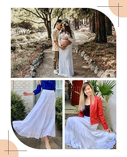 Women's Chiffon Elastic High Waist Pleated A-Line Flared Maxi Skirts Breathable & Comfortable Casual Summer Wear White Black Gymskirt - Seldom Seen Styles