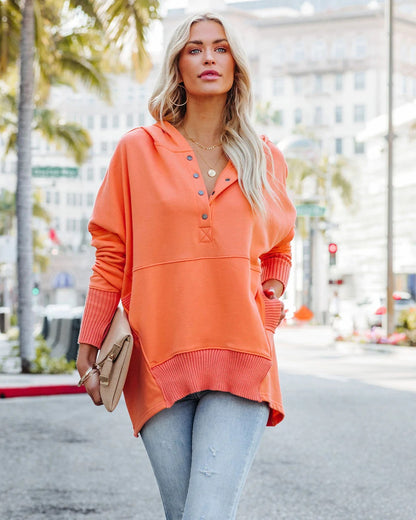 Women's Casual Oversized Sweatshirts Hoodies Button V Neck Long Sleeve Cotton Henley Pullover Hooded Tops 2025 Womenswear Winter Outfits Clothes