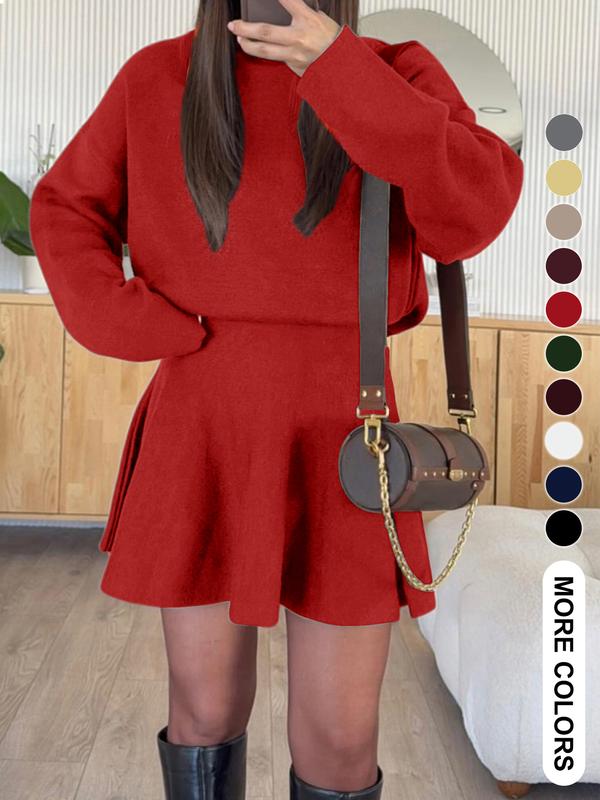 Women's Casual Half-High Neck Long Sleeve Knit Dress, Plain Color Loose-Fitting Sweater Dress, Fall & Winter Fashion - Seldom Seen Styles