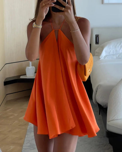 Women's Summer Halter Backless Mini Dress, Sexy A-Line Sleeveless Hollow Out Dress, Beach Vacation Casual Wear, Halloween - Seldom Seen Styles