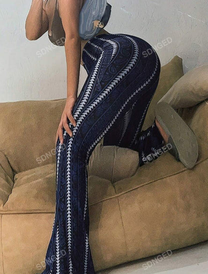 High Waisted Striped Bell Bottom Jeans for Women Stretchy Hem Raw Vintage Wide Leg Flared Denim Pants - Seldom Seen Styles