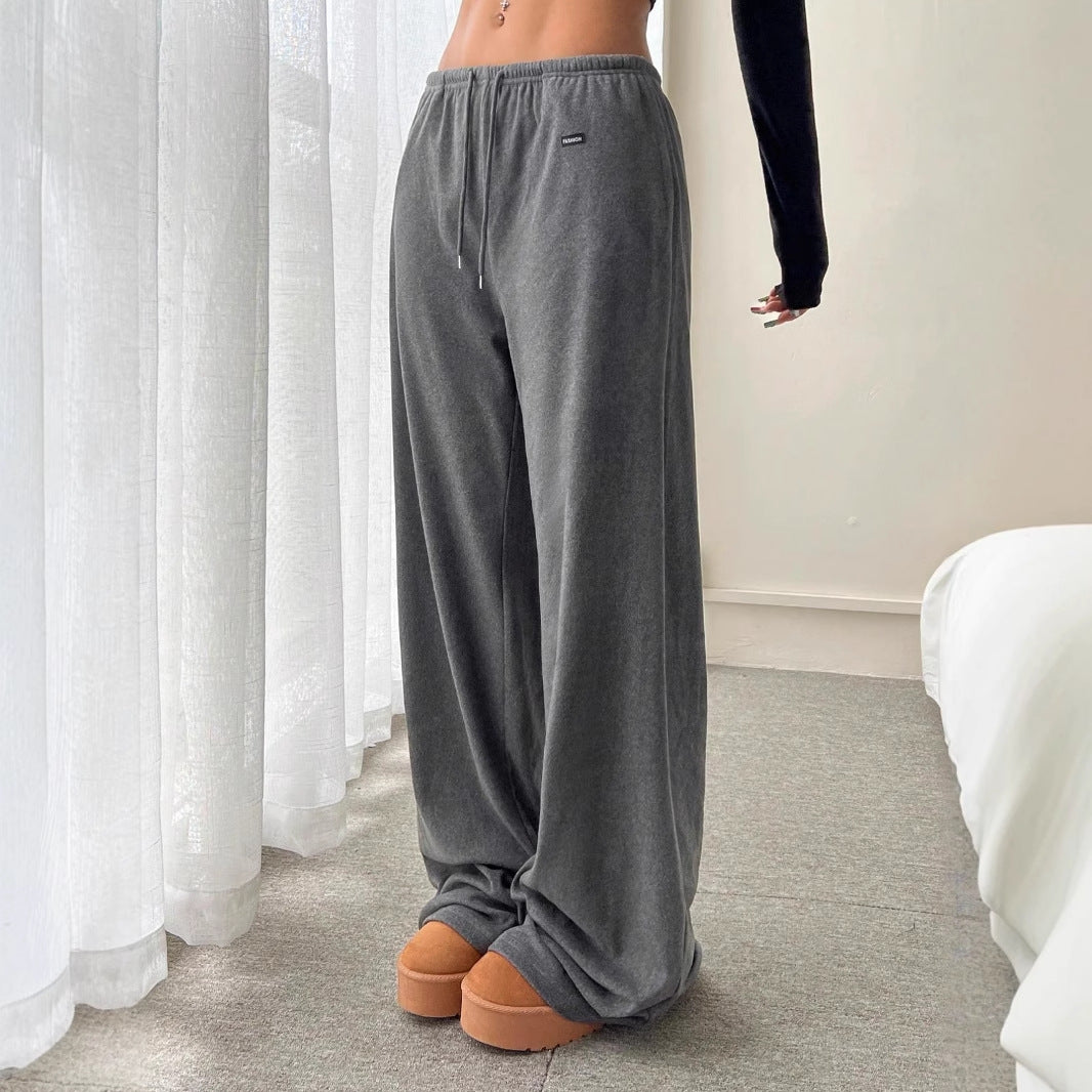 Women's Solid Drawstring Waist Fleece Sweatpants, Loose Casual Comfy Pants for Daily Wear, Going Out Bottoms, Ladies Fall & Winter Trousers, Baggy Pants, Casual Fashion Pants, Casual Chic Trousers - Seldom Seen Styles