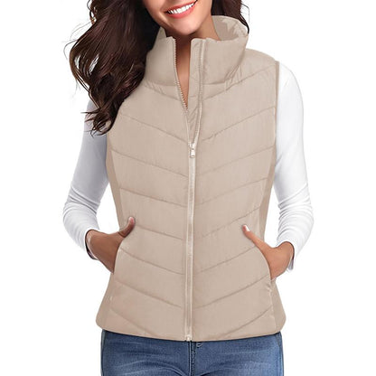 Puffer Vest Women Sleeveless Zip Up Outerwear Stand Collar Quilted Vest Warm Winter Jackets Coats with Pocket - Seldom Seen Styles