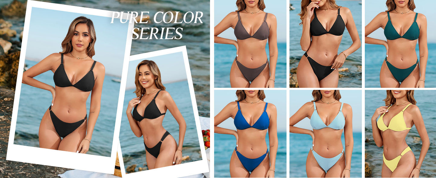 Women's 2 Piece Floral Print Swimsuit Triangle String High Cut Bikini Sets Bathing Suit