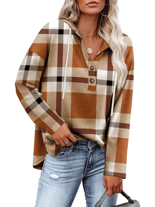 Womens Tops V Neck Button Sweatshirt for Women Pullover Long Sleeve Shirts Fall Outfits 2025 Loose Fit - Seldom Seen Styles