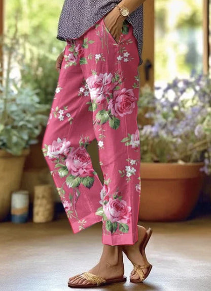 Linen Pants Women Summer Elastic Waist Straight Leg Plus Size Crop Pants Casual Beach Trousers with Pockets - Seldom Seen Styles