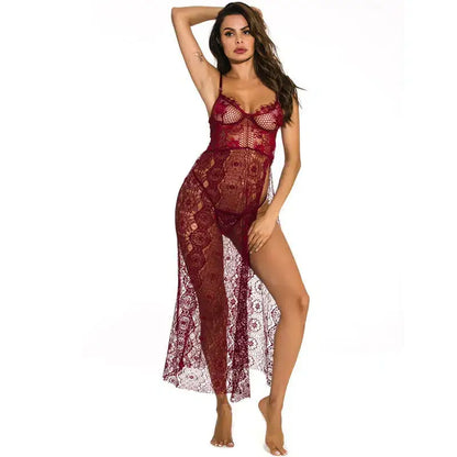 Deep V-neck Side Slit Sexy Long Chemise - Seldom Seen Styles