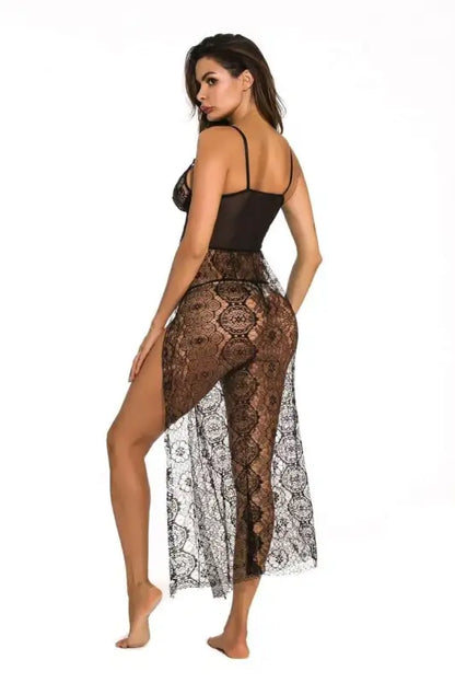 Deep V-neck Side Slit Sexy Long Chemise - Seldom Seen Styles