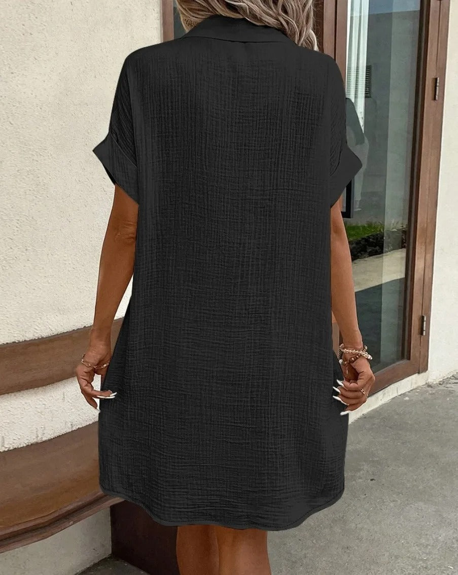 Women's Button Down Linen Shirt Dress With Pockets - Seldom Seen Styles