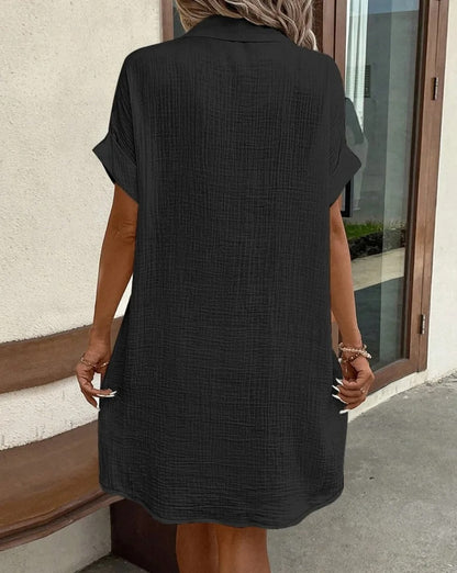 Women's Button Down Linen Shirt Dress With Pockets - Seldom Seen Styles