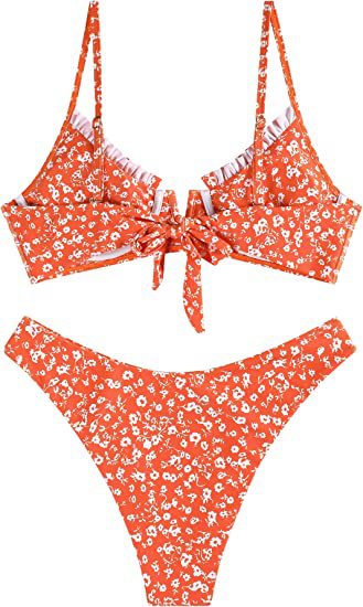 Women's Underwire Bikini Floral High Cut Bikini Set V-Wired Two Piece Swimsuit Bathing Suit