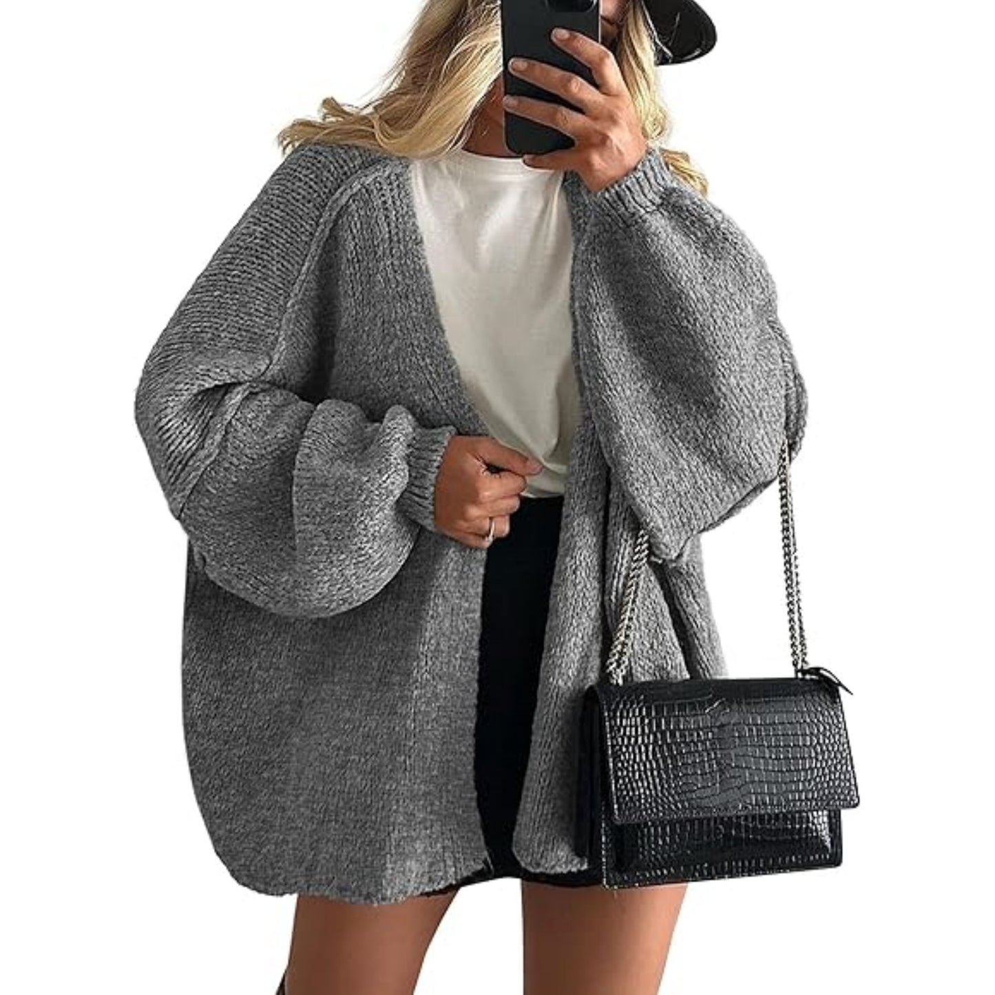 Women's Oversized Cardigan Sweater Fall Long Lantern Sleeve Knit Open Front Lightweight Sweater Knitwear Tops - Seldom Seen Styles