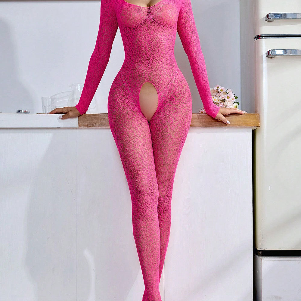 Sexy Lingerie Long Sleeve Bodysuit Fishnet Stockings Crotchless See-through SH050 - Seldom Seen Styles