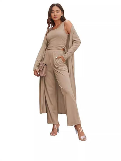 Cozy New Ekouaer Women's 3 Piece Knit Lounge Set Long Sleeve Cardigan Sleeveless Top Pants Sweatsuit S-XXL