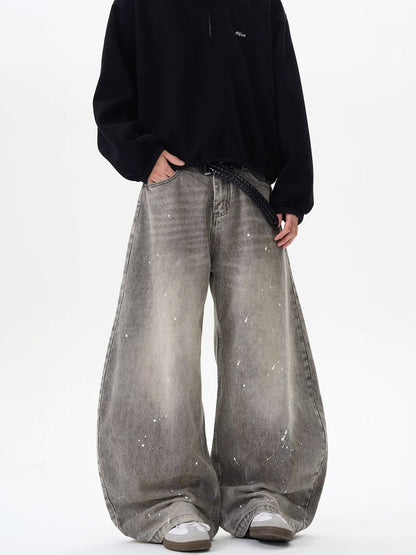 Grunge Paint-Splatter Wide-Leg Denim Pants mry001630