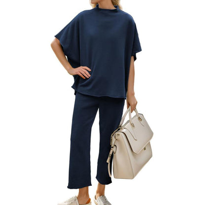 Songling Women Casual Two Piece Outfits 3/4 Batwing Sleeve Capelet CrewNeck Pullover Top Wide Leg Pants Lounge Sets Sweatsuit - Seldom Seen Styles